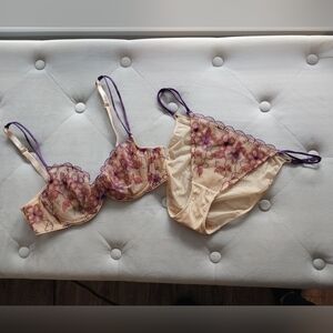Victoria's Secret Nude Mesh & Embroidered Floral Bra & Panty Set